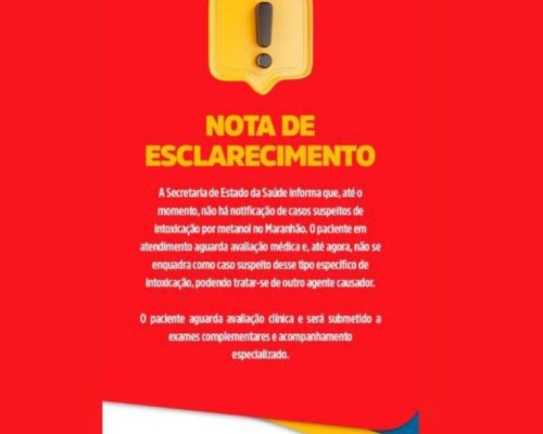 Maranhão não tem casos suspeitos por intoxicação de metanol